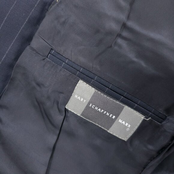 Hart Schaffner Marx "Gold" Navy Blue Pinstripe Blazer Suit Jacket Size 43 LONG - Picture 9 of 11